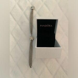 Authentic Pandora Multi Strand Sterling Silver One Clip Station Bracelet 6.5”